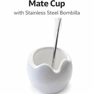 White Ceramic Yerba Mate Cup + Stainless Steel Bombilla | Modern Mate Set